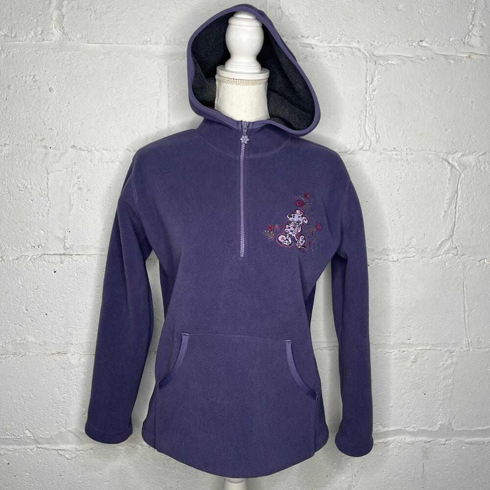 Disney‎ Store Vintage Mickey Hoodie Fleece Embroidered Floral Women Purple Small